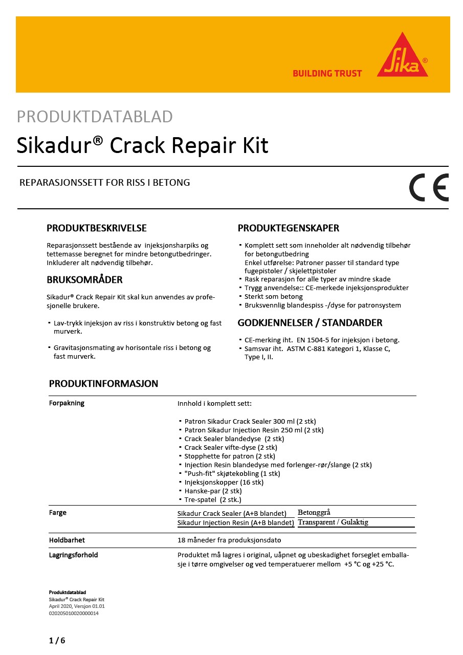 Sikadur Crack Repair Kit - Reparasjonssett